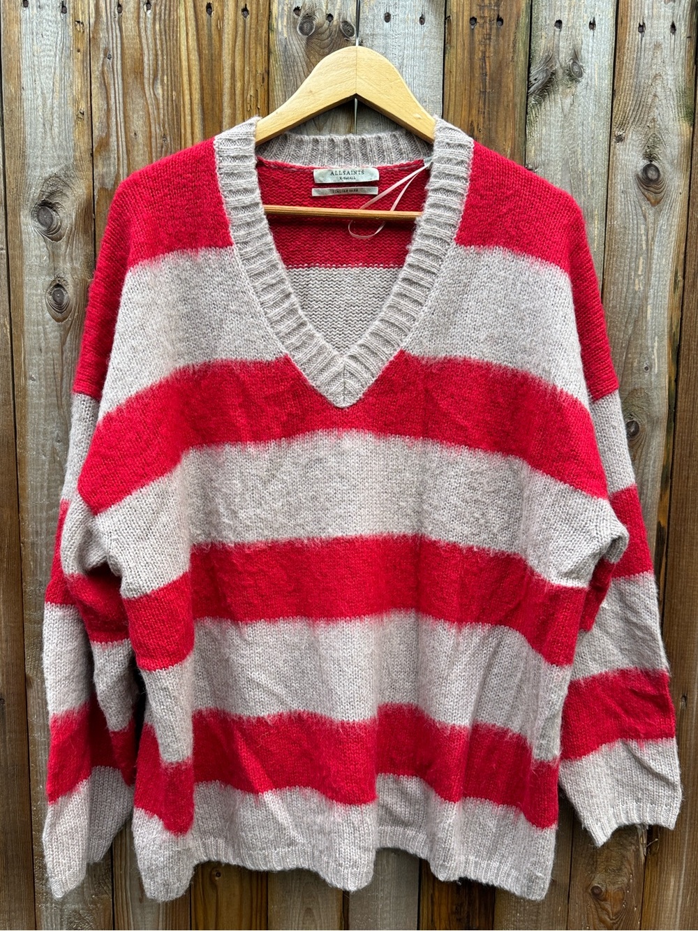 All Saints Oversized V-Neck Stripe Sweater